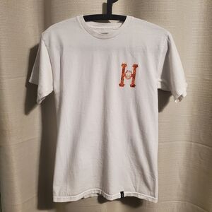 (3/$20) HUF Men's White T-Shirt with Orange Logo